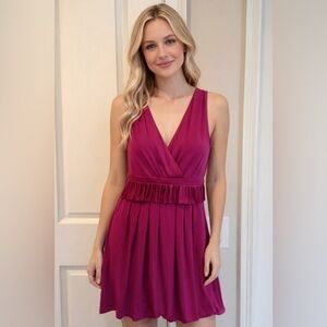 Marciano by Guess Magenta Pleated Fit & Flare Dress | V-Neck Party Dress